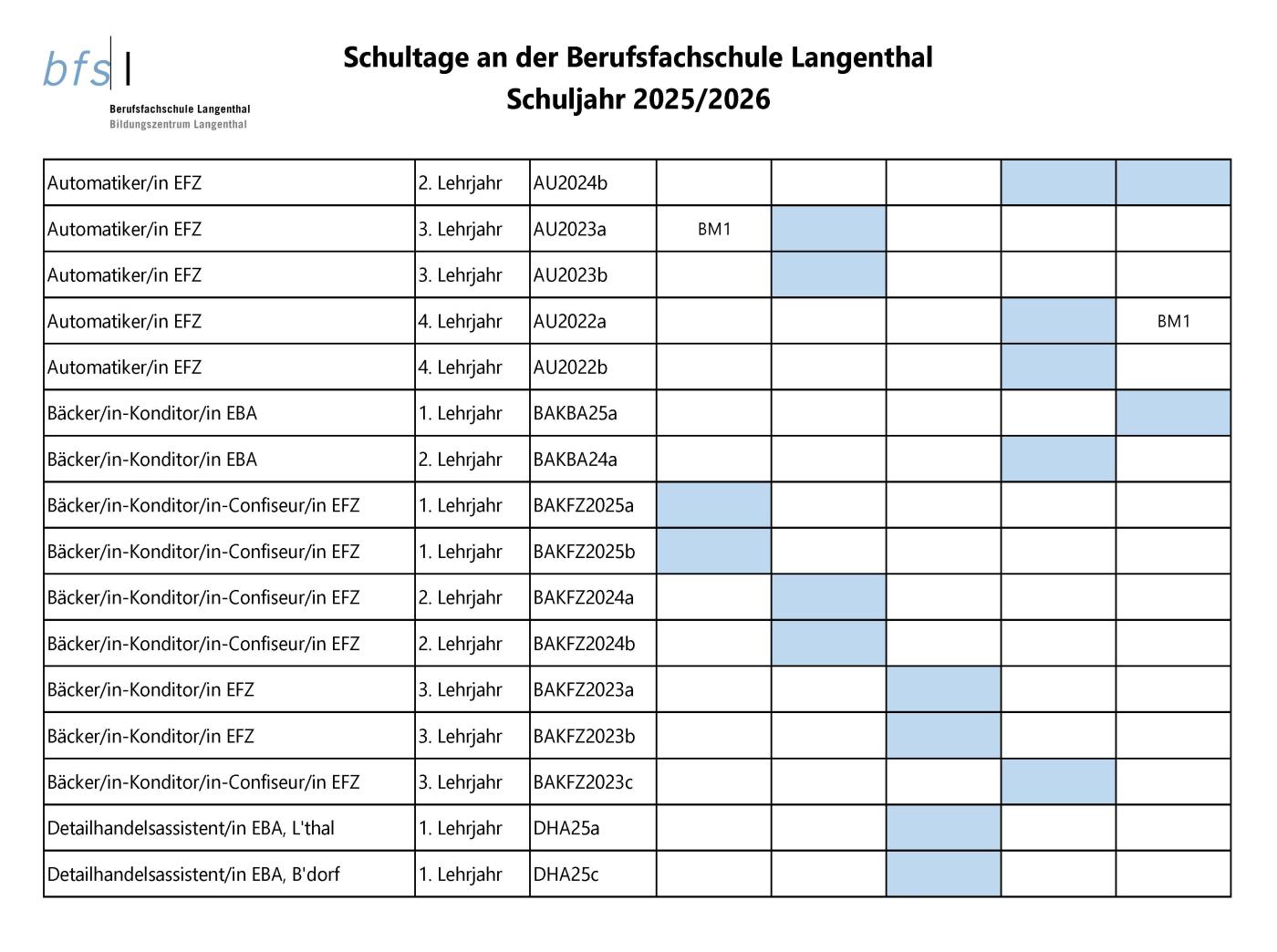Schultage Schuljahr 2025/2026