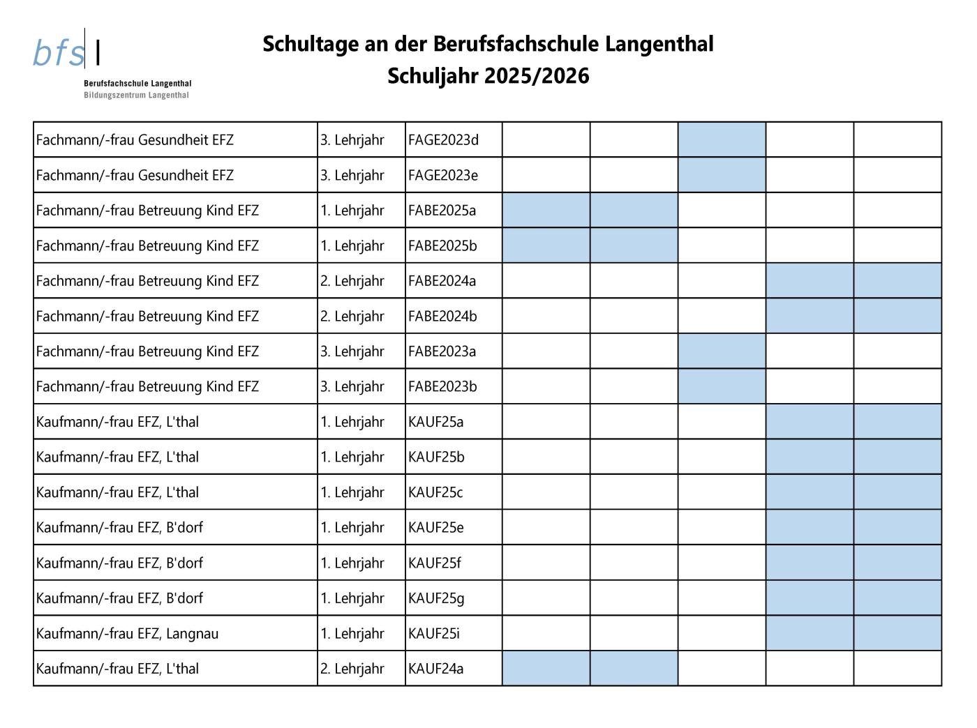 Schultage Schuljahr 2025/2026