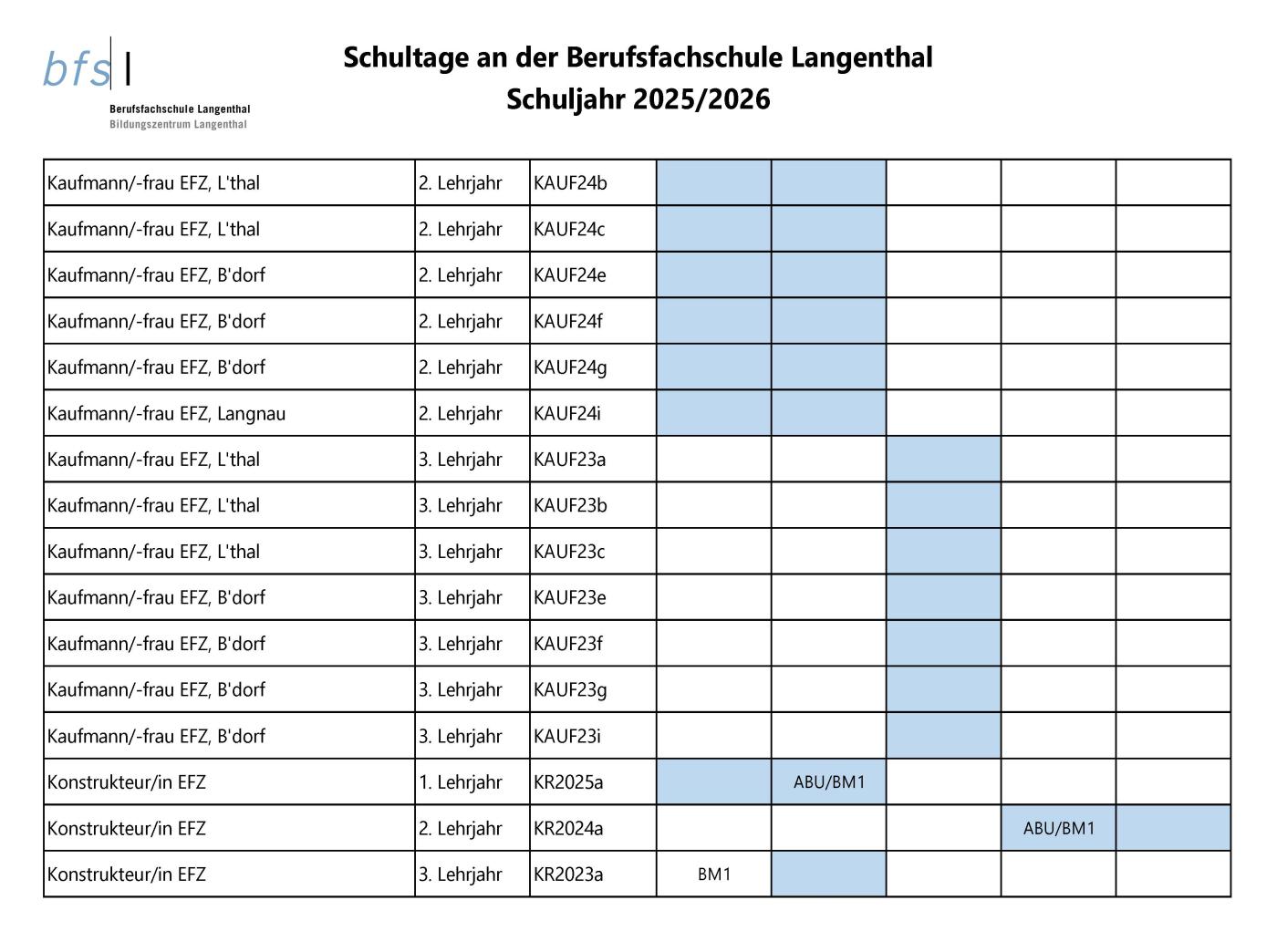 Schultage Schuljahr 2025/2026
