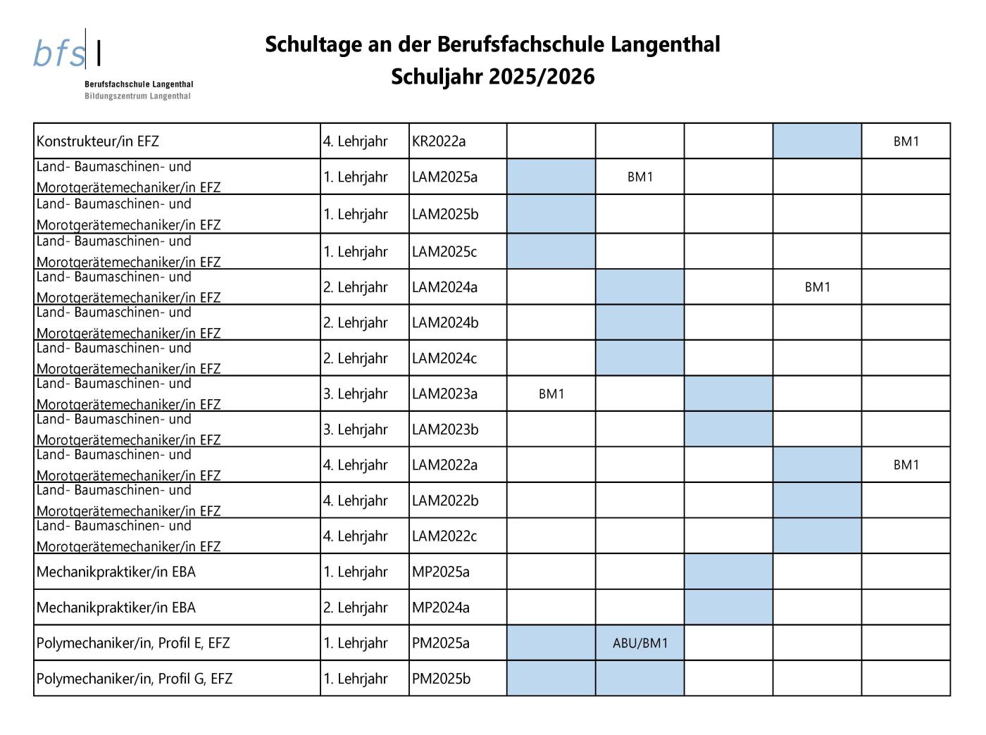 Schultage Schuljahr 2025/2026