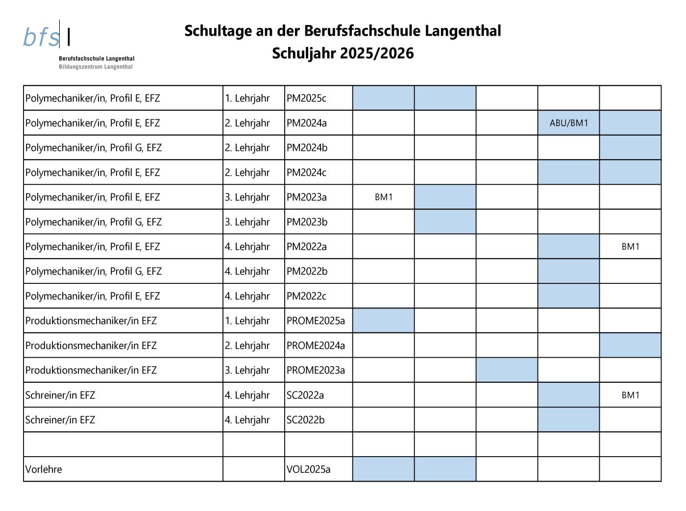Schultage Schuljahr 2025/2026