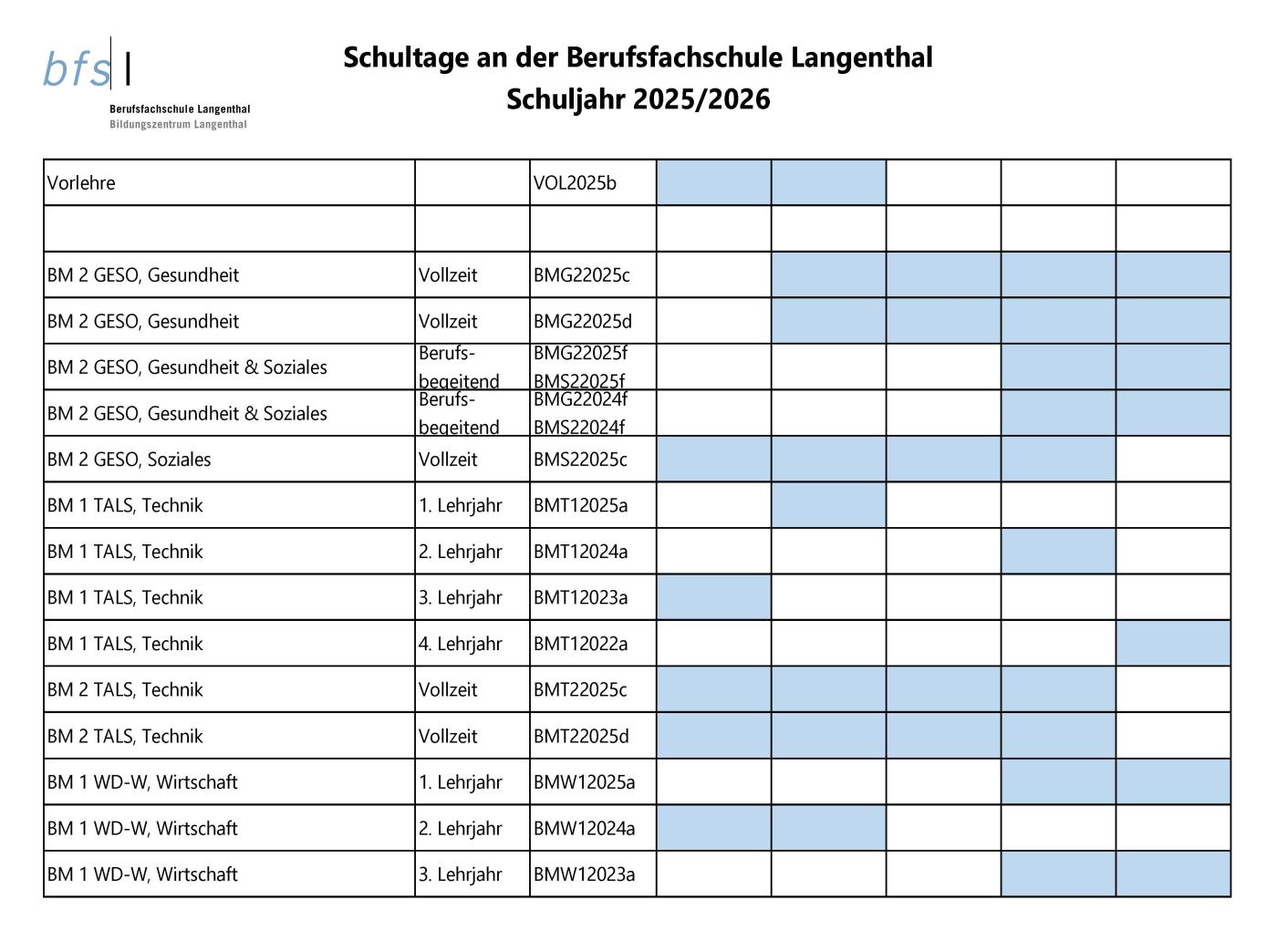Schultage Schuljahr 2025/2026